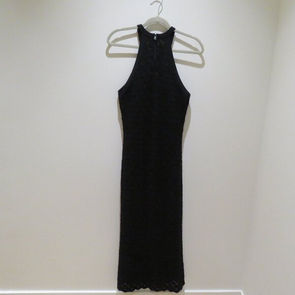 ALICE + OLIVIA Lulu Halter Neck Midi Dress in Black Crochet Evening Cocktail L - Picture 11 of 15